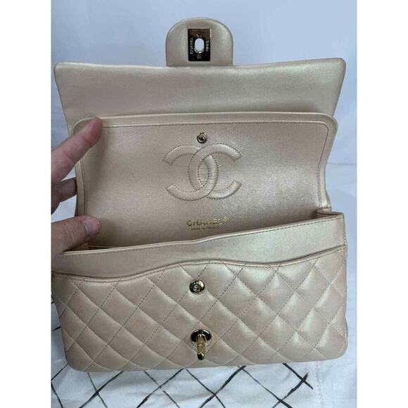 Chanel Classic Double Flap Bag Quilted Lambskin Medium Beige SPB-TS 357304 - Picture 14 of 16